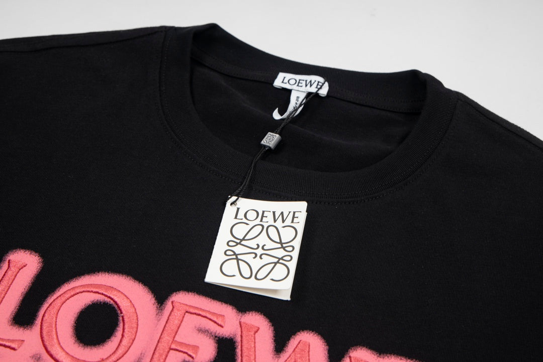 LOEWE 24SS Neon Print & Embroidery Cotton T-Shirt | Black | XS–L (Unisex)