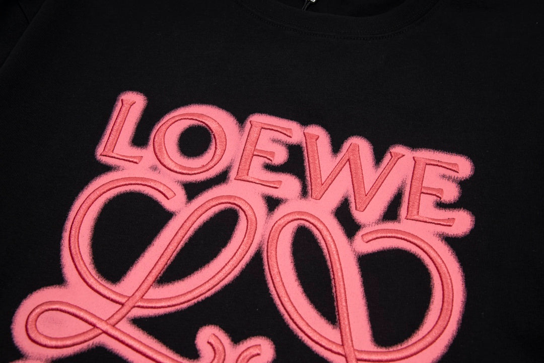 LOEWE 24SS Neon Print & Embroidery Cotton T-Shirt | Black | XS–L (Unisex)