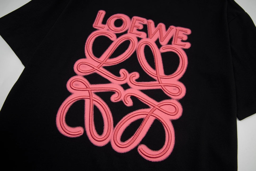 LOEWE 24SS Neon Print & Embroidery Cotton T-Shirt | Black | XS–L (Unisex)