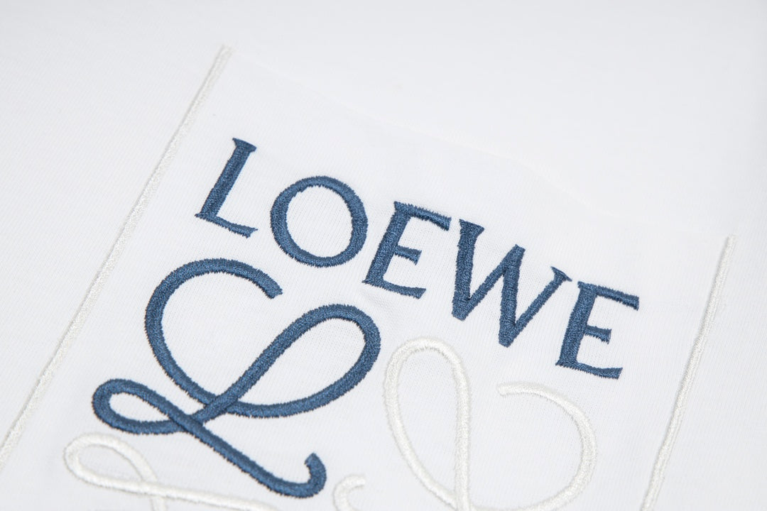 LOEWE 24SS Minimal Embroidery Cotton T-Shirt | White / Black / Blue | XS–L (Unisex)