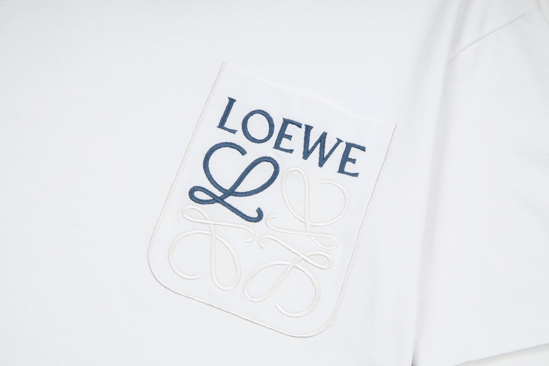 LOEWE 24SS Minimal Embroidery Cotton T-Shirt | White / Black / Blue | XS–L (Unisex)
