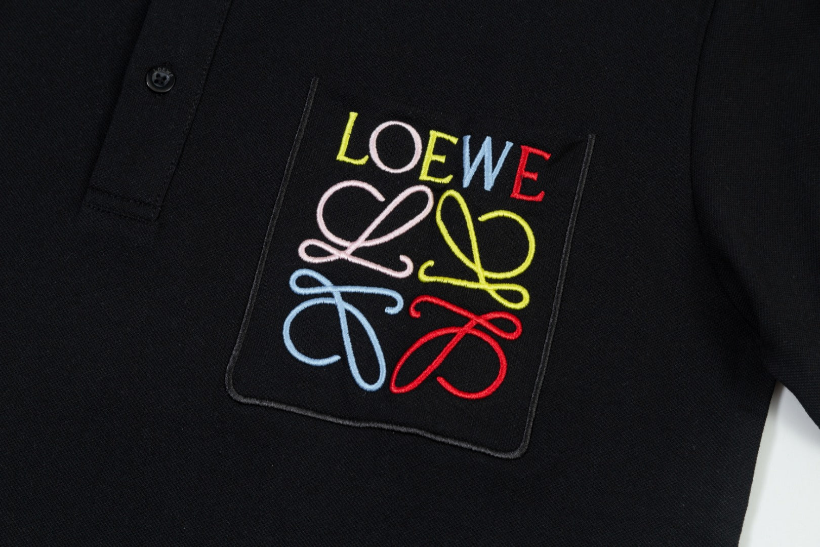 LOEWE Embroidered Logo Polo Shirt | Cotton Piqué | Black/Beige | M–XXXL