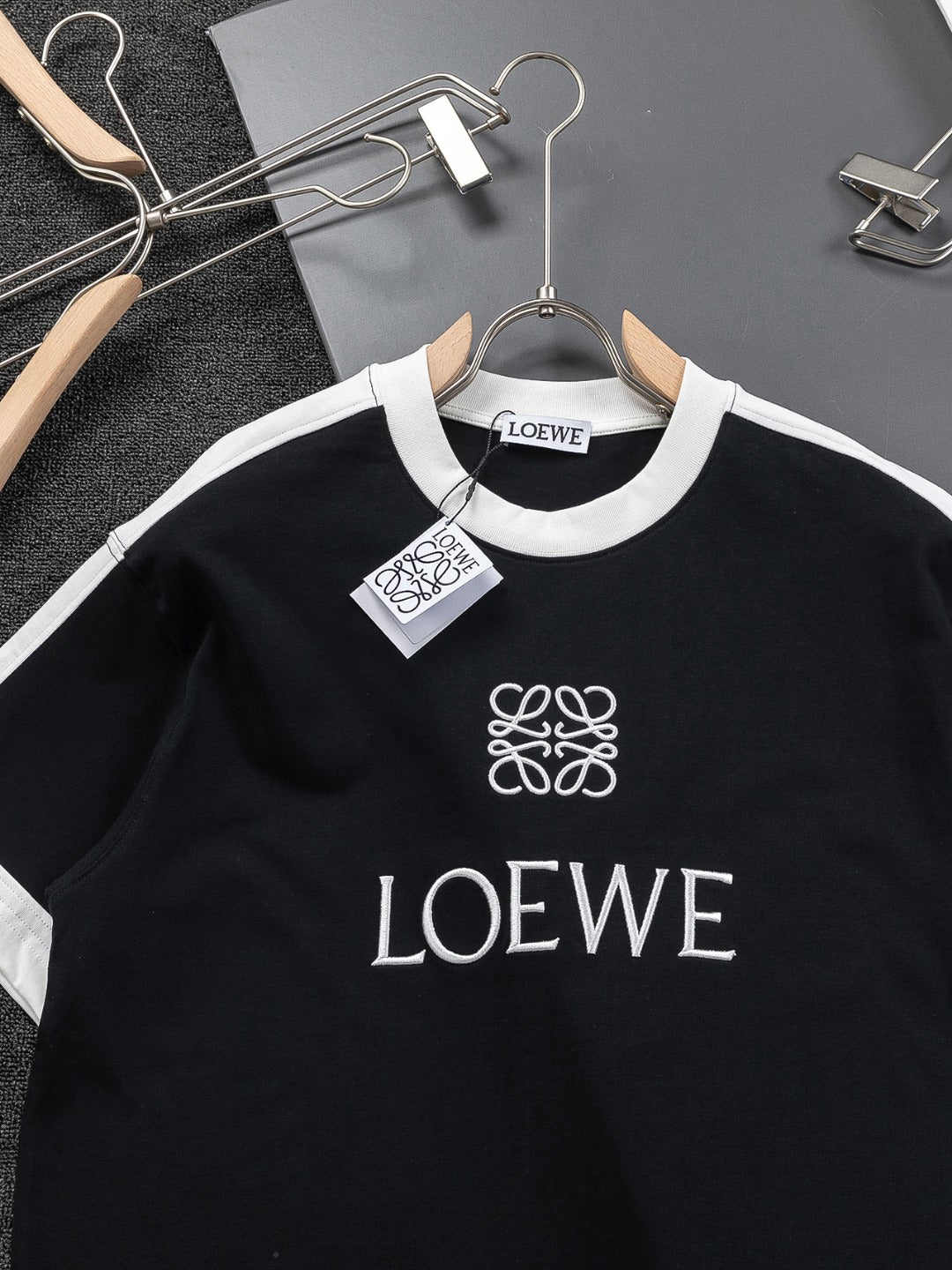 LOEWE 25SS Black & White Panel Embroidered Logo T-Shirt | S–XL