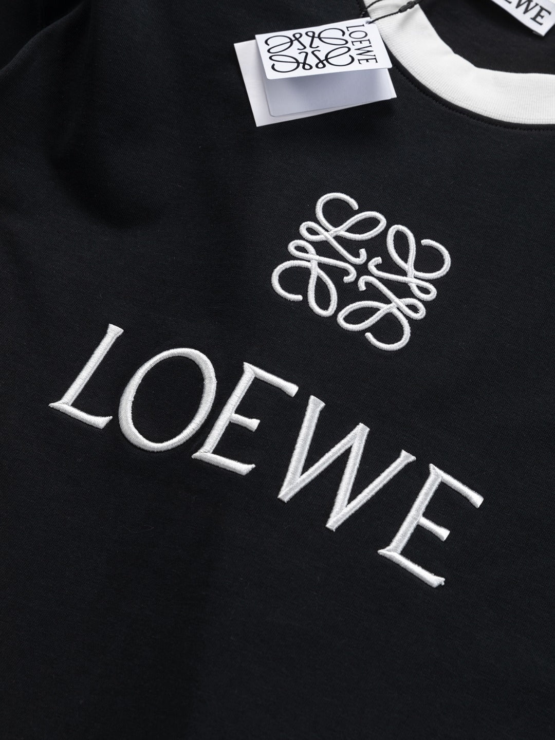 LOEWE 25SS Black & White Panel Embroidered Logo T-Shirt | S–XL