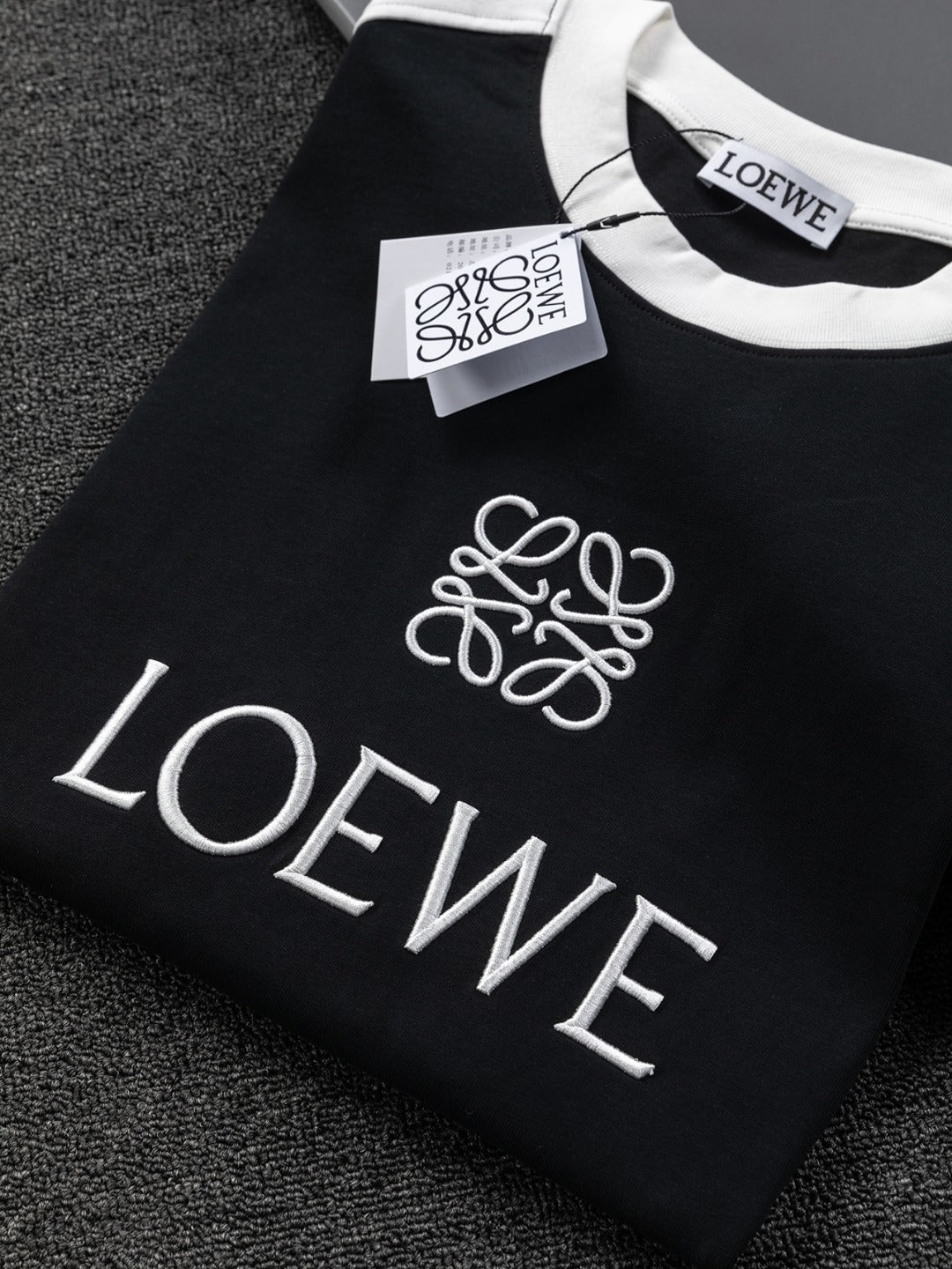 LOEWE 25SS Black & White Panel Embroidered Logo T-Shirt | S–XL