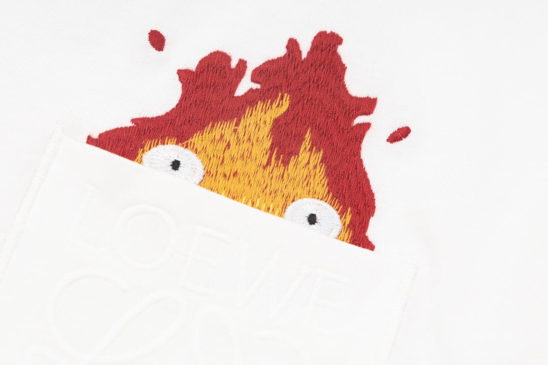 LOEWE x Studio Ghibli 24SS Howl’s Moving Castle Calcifer Embroidered T-Shirt | XS–L | Black/White