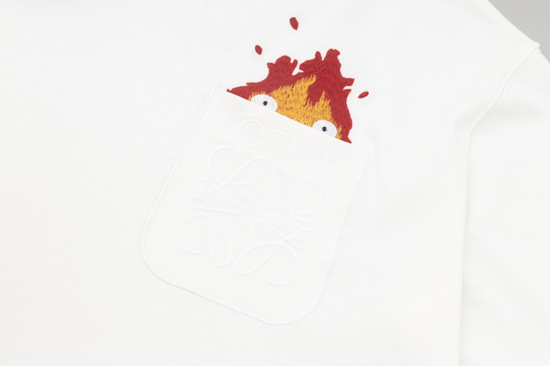 LOEWE x Studio Ghibli 24SS Howl’s Moving Castle Calcifer Embroidered T-Shirt | XS–L | Black/White