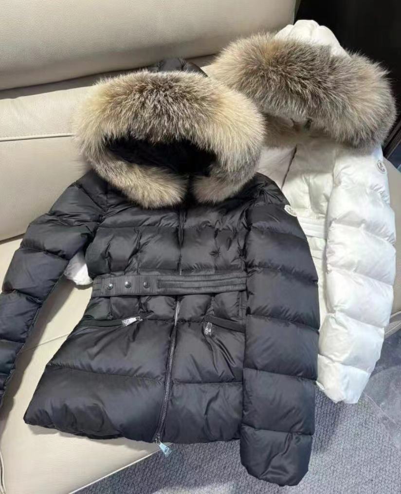 MONCLER Boed Down Coat with Detachable Fox Fur Collar & Waist Belt | Black | Size 1–4