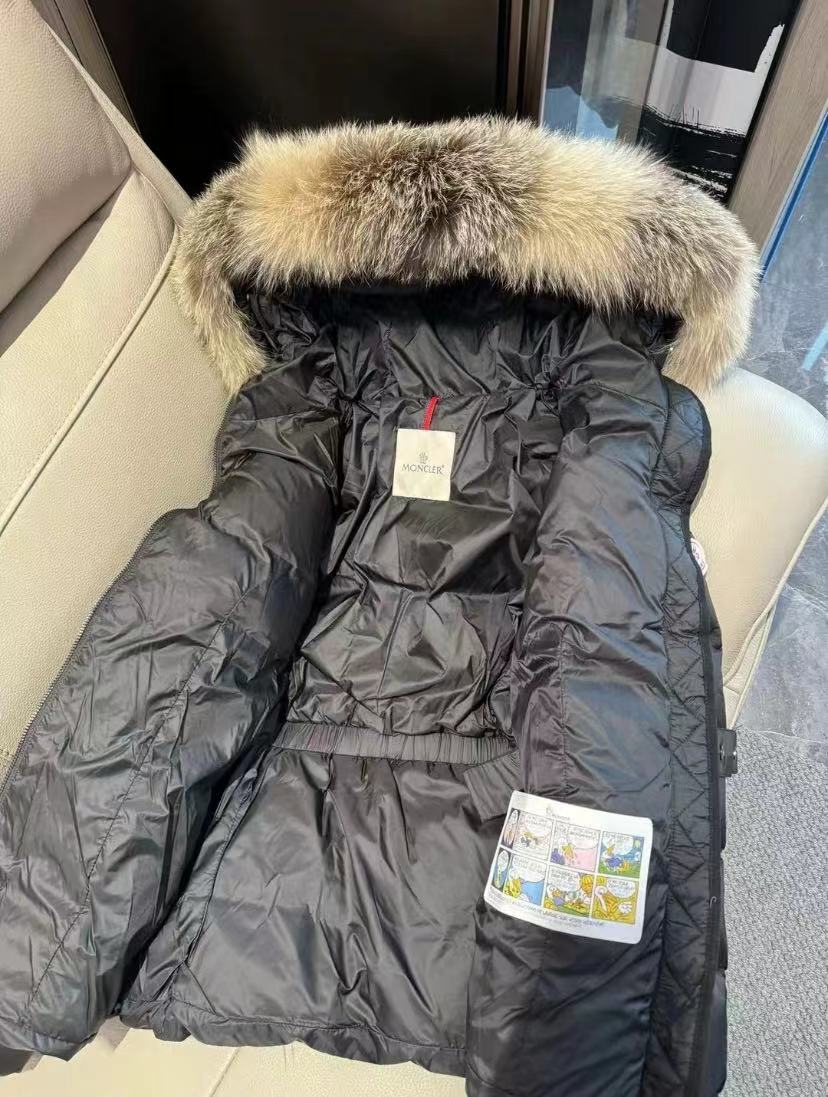 MONCLER Boed Down Coat with Detachable Fox Fur Collar & Waist Belt | Black | Size 1–4