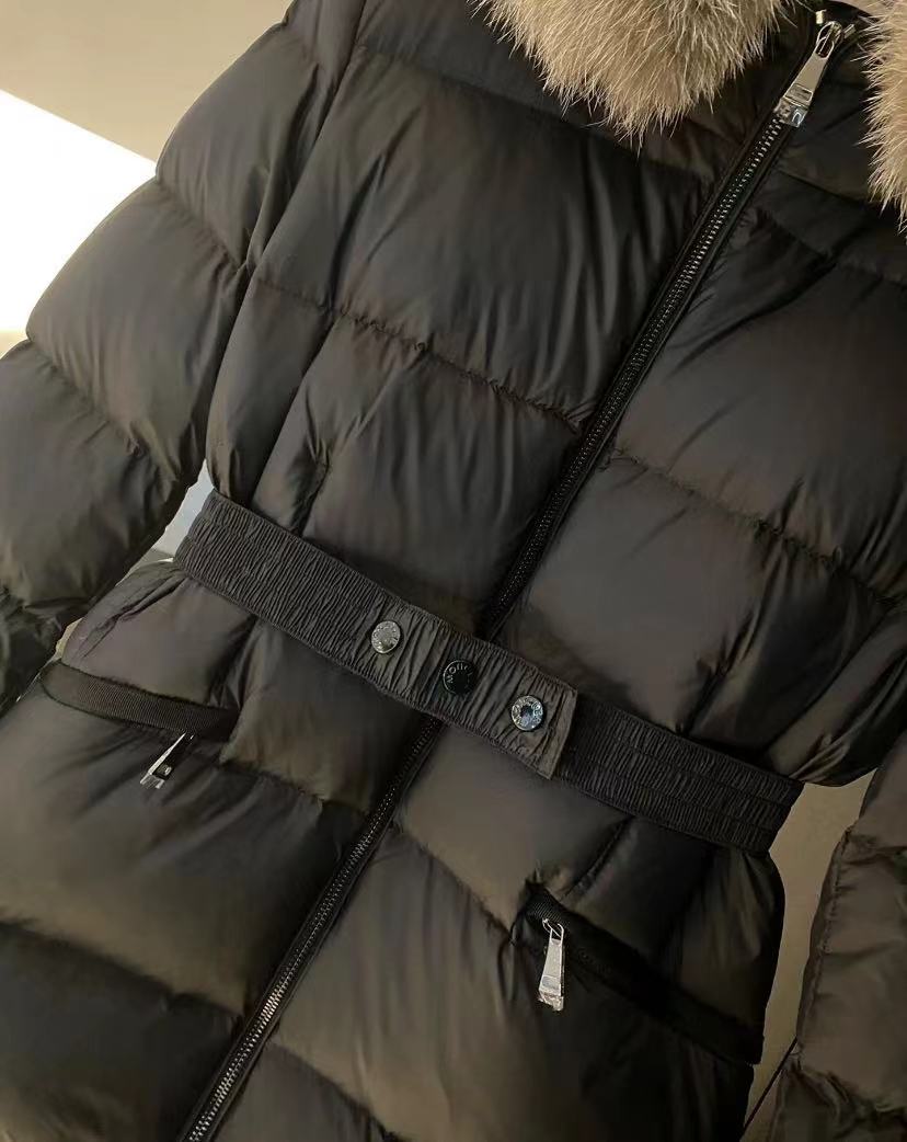 MONCLER Boed Down Coat with Detachable Fox Fur Collar & Waist Belt | Black | Size 1–4