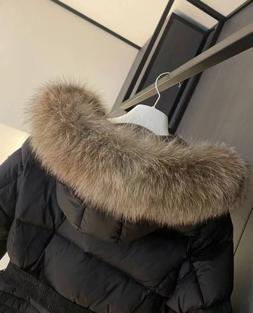 MONCLER Boed Down Coat with Detachable Fox Fur Collar & Waist Belt | Black | Size 1–4