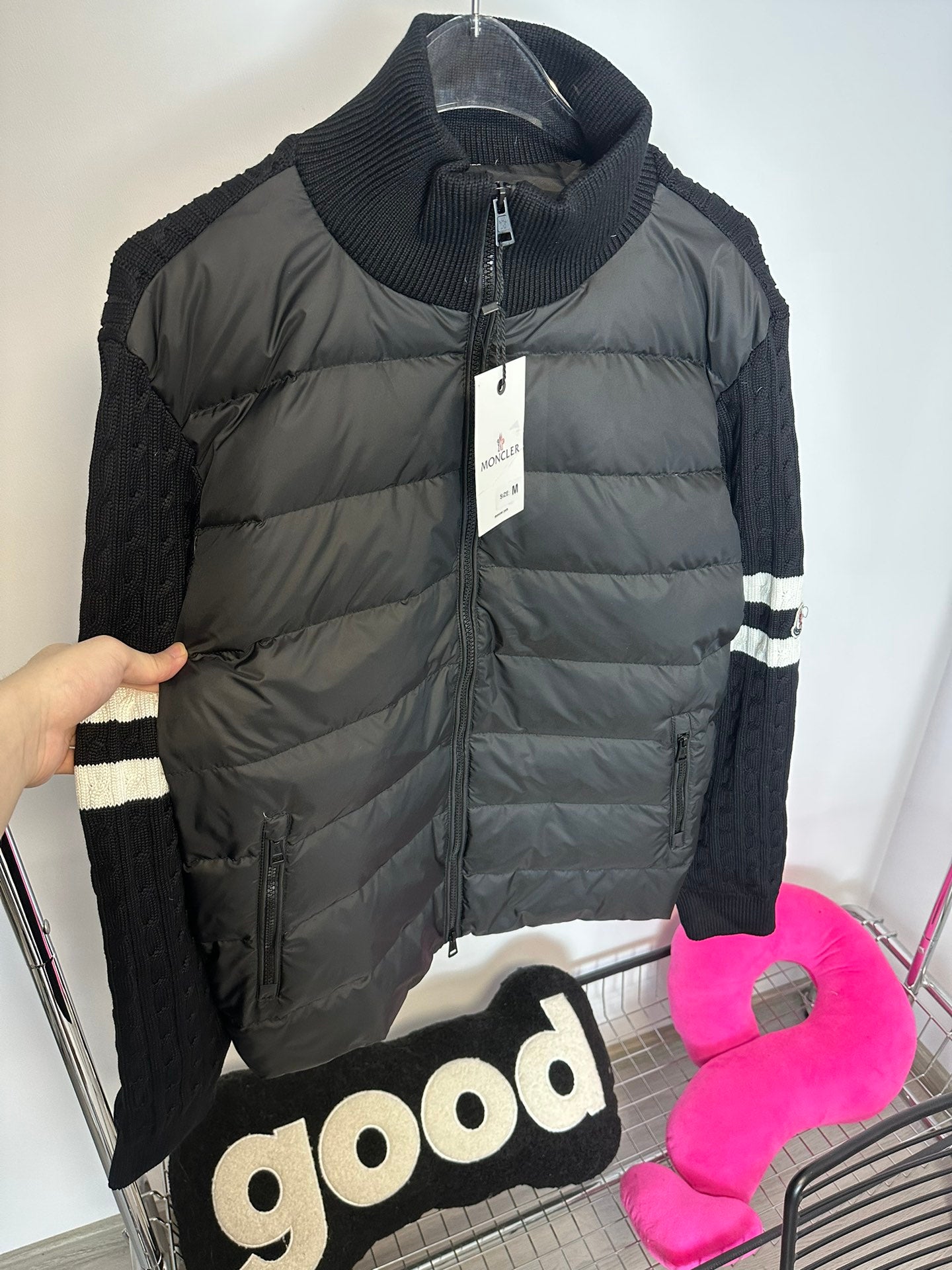MONCLER Knit-Panel Down Jacket | HMY37# | Premium Goose Down | Black / Grey | Size 1–4
