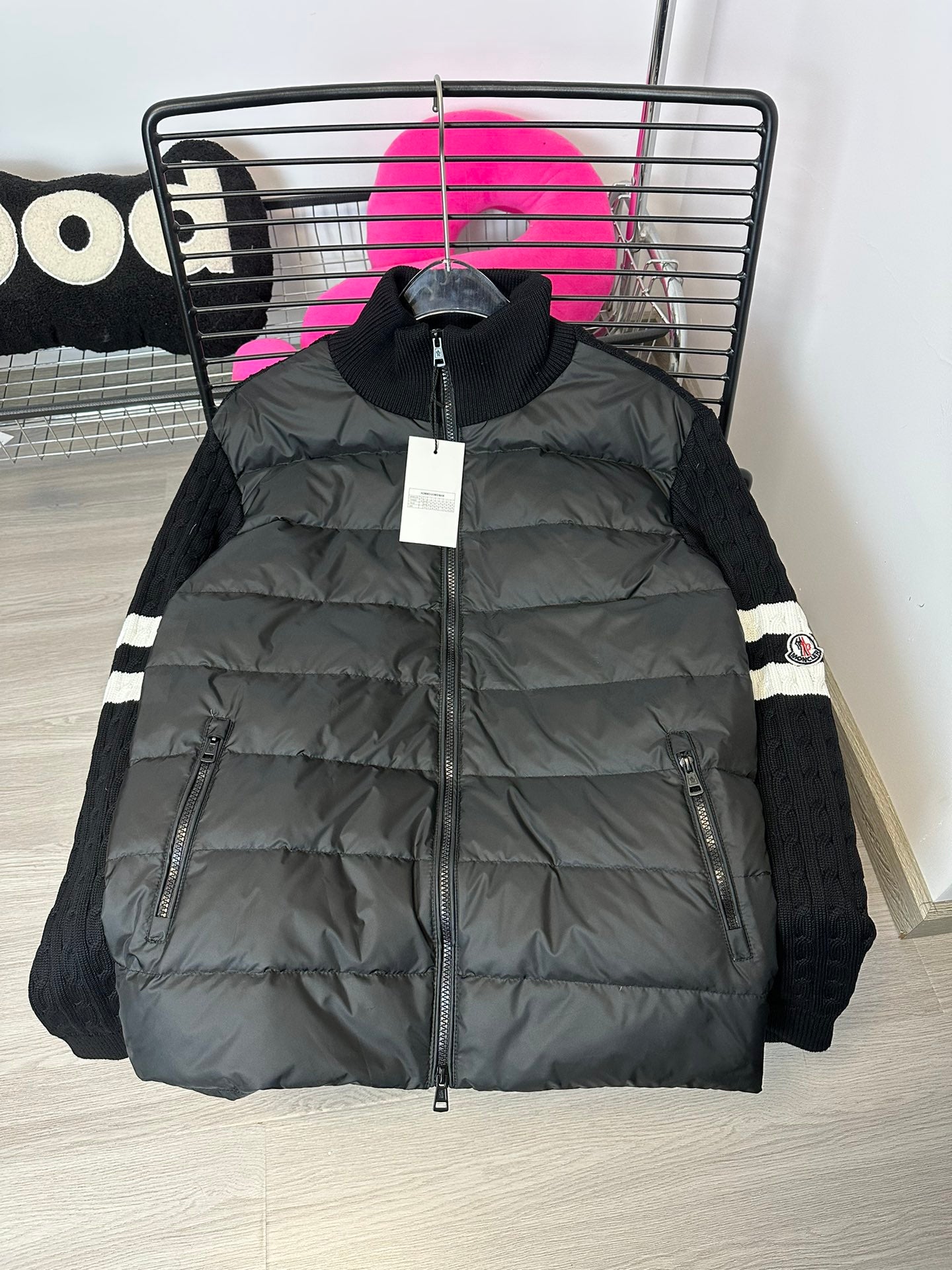 MONCLER Knit-Panel Down Jacket | HMY37# | Premium Goose Down | Black / Grey | Size 1–4