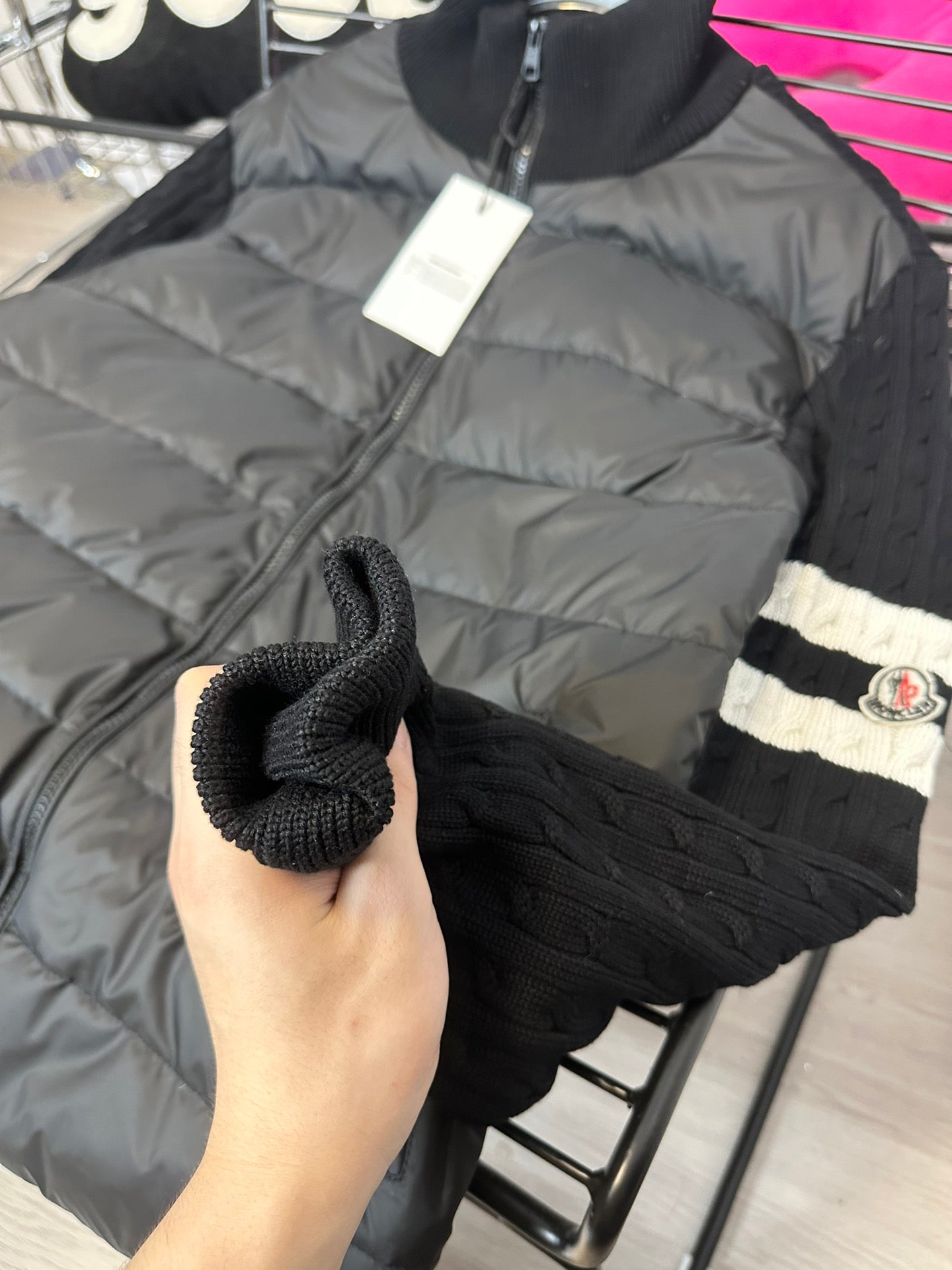 MONCLER Knit-Panel Down Jacket | HMY37# | Premium Goose Down | Black / Grey | Size 1–4