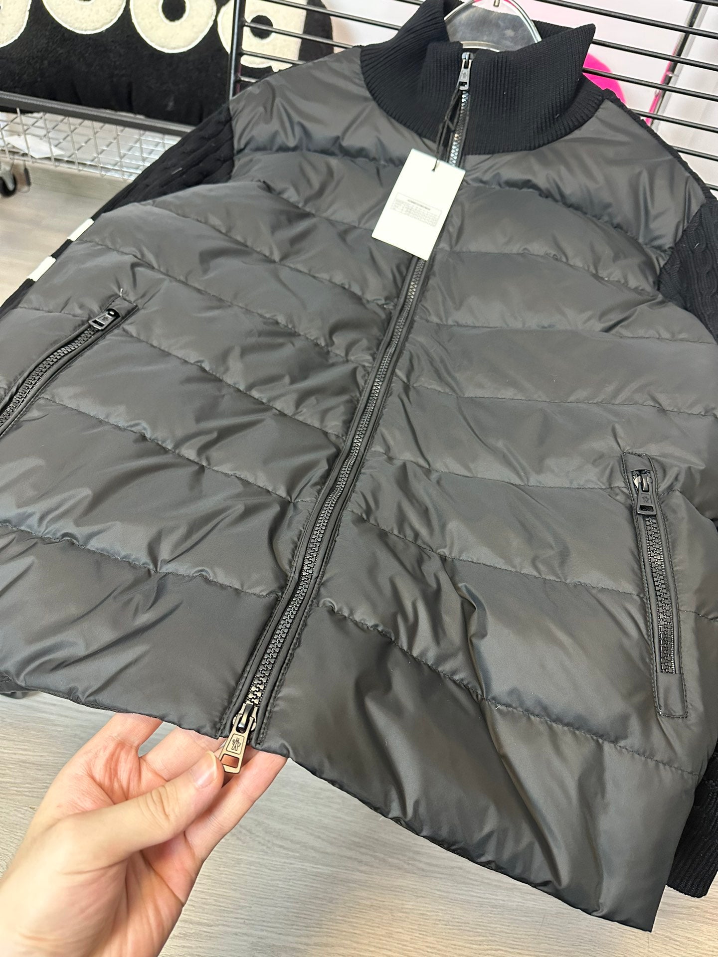 MONCLER Knit-Panel Down Jacket | HMY37# | Premium Goose Down | Black / Grey | Size 1–4