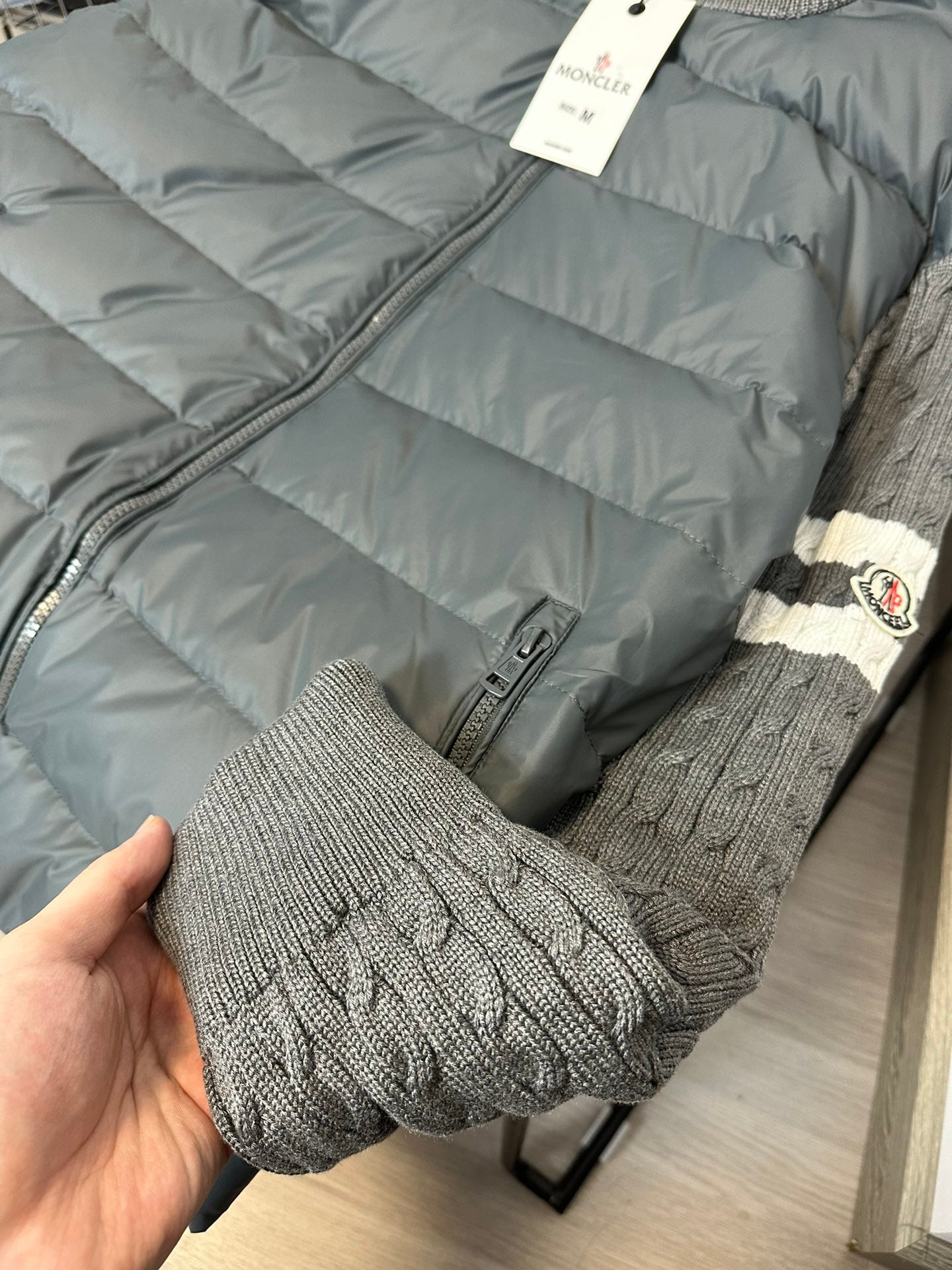 MONCLER Knit-Panel Stand Collar Down Jacket | HMY37# | Black / Grey | Size 1–4