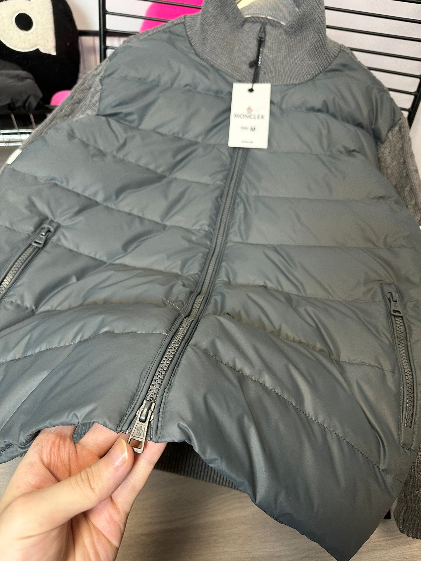 MONCLER Knit-Panel Stand Collar Down Jacket | HMY37# | Black / Grey | Size 1–4