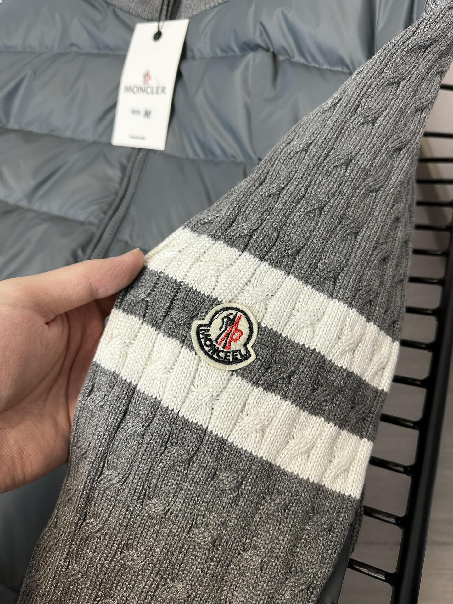 MONCLER Knit-Panel Stand Collar Down Jacket | HMY37# | Black / Grey | Size 1–4