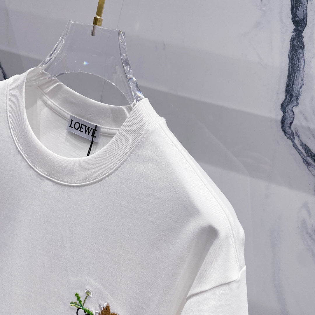 LOEWE 320g Cotton Crewneck T-Shirt – Embroidered Bunny Logo | S–XL