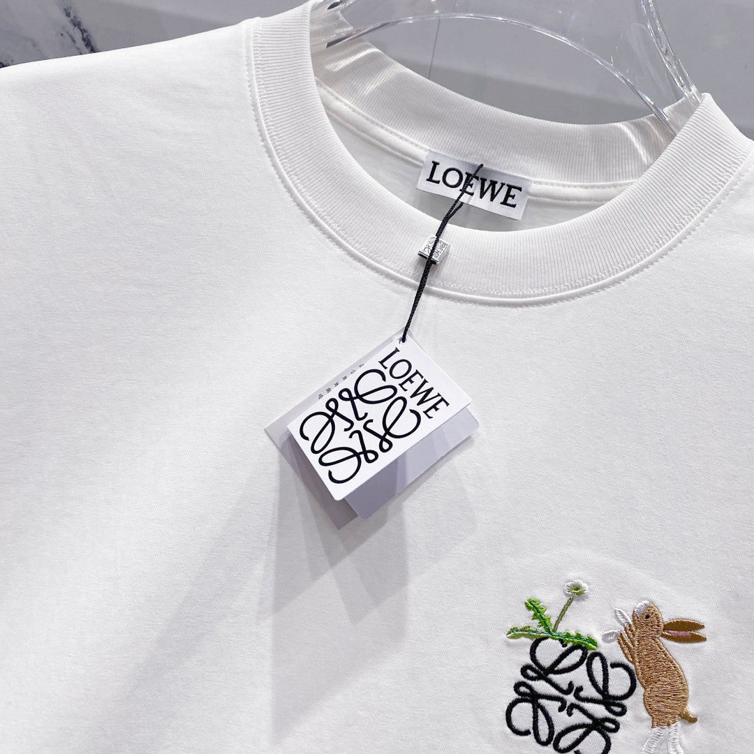 LOEWE 320g Cotton Crewneck T-Shirt – Embroidered Bunny Logo | S–XL