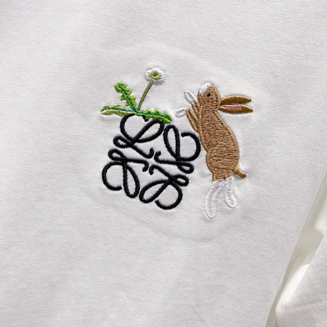 LOEWE 320g Cotton Crewneck T-Shirt – Embroidered Bunny Logo | S–XL
