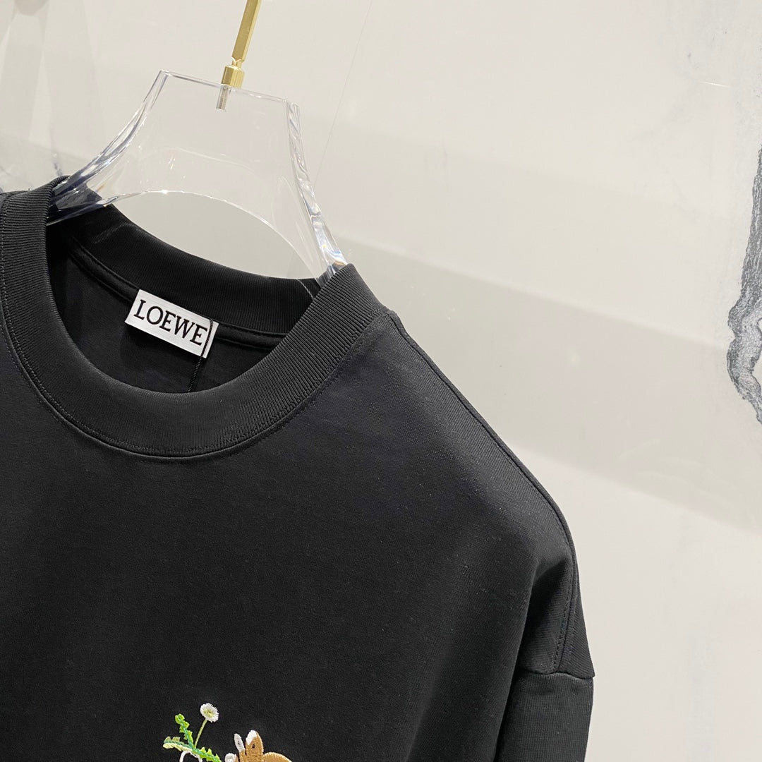 LOEWE 320g Cotton Crewneck T-Shirt – Embroidered Bunny Logo | S–XL