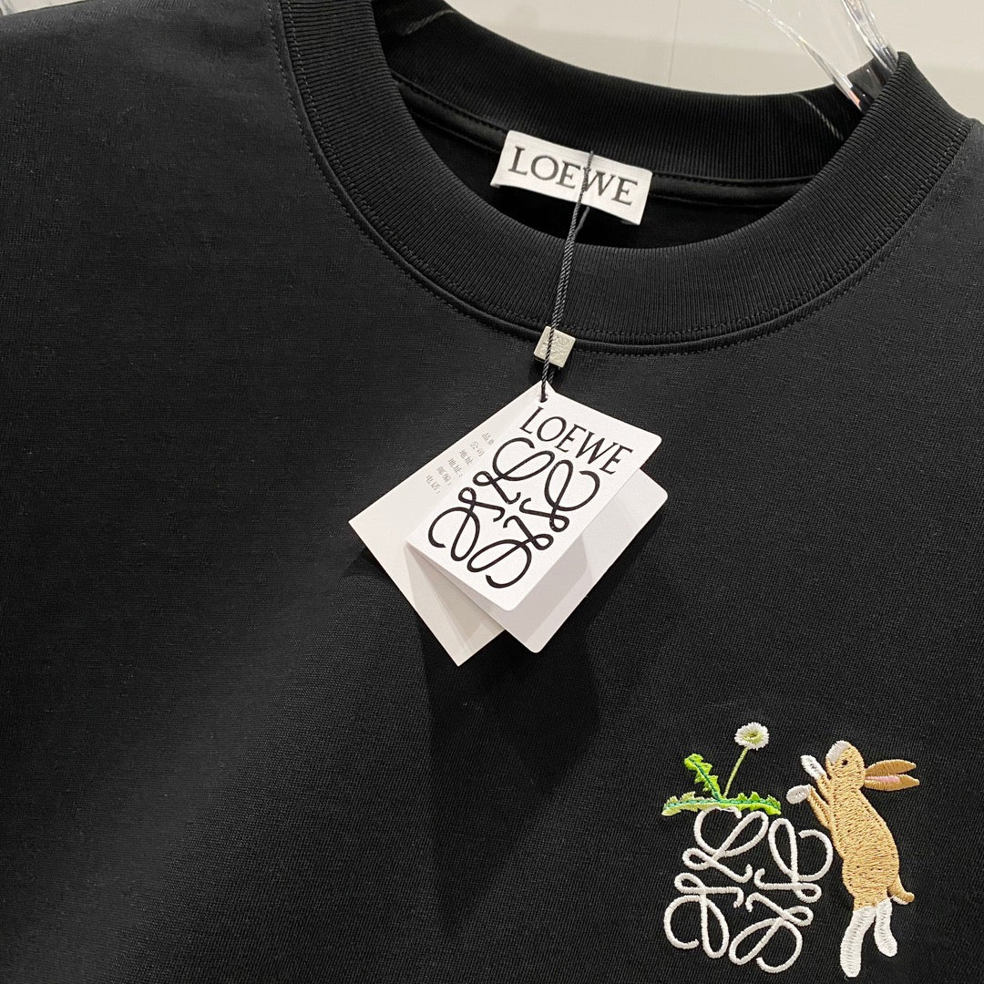 LOEWE 320g Cotton Crewneck T-Shirt – Embroidered Bunny Logo | S–XL