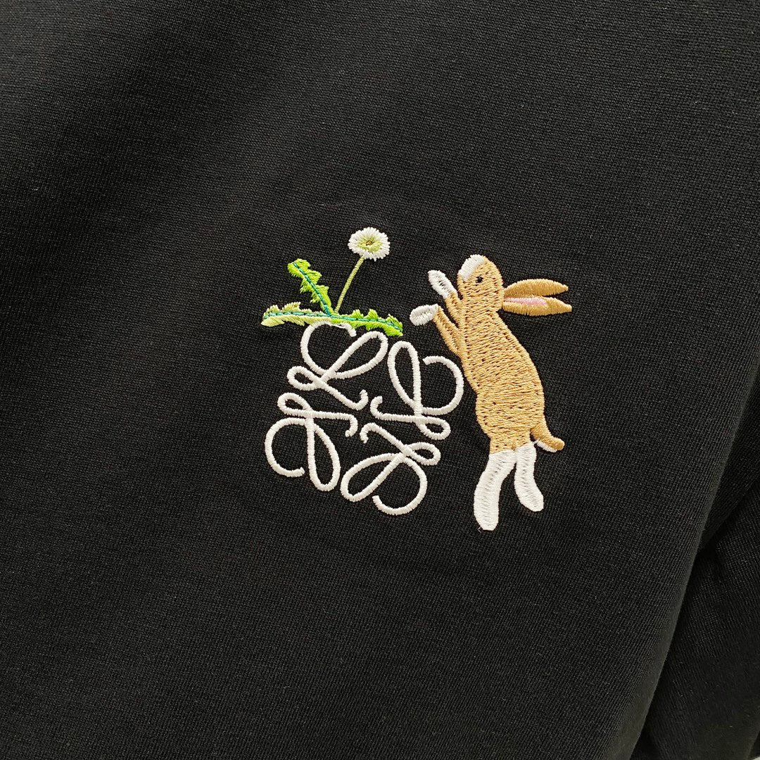 LOEWE 320g Cotton Crewneck T-Shirt – Embroidered Bunny Logo | S–XL
