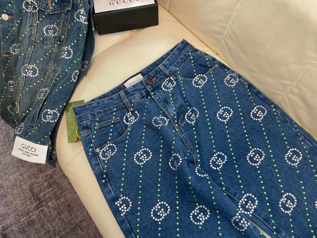 GUCCI Limited Edition Crystal Double G Denim Jacket | Unisex