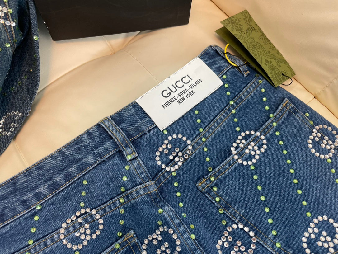 GUCCI Limited Edition Crystal Double G Denim Jacket | Unisex