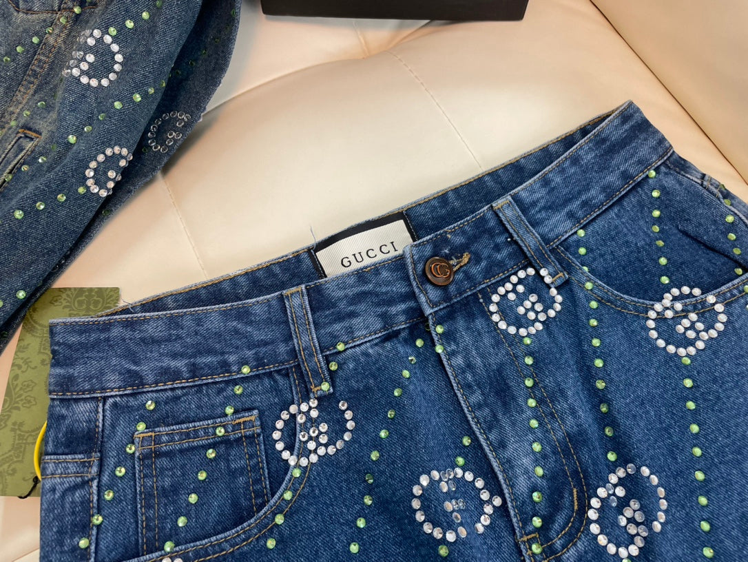 GUCCI Limited Edition Crystal Double G Denim Jacket | Unisex
