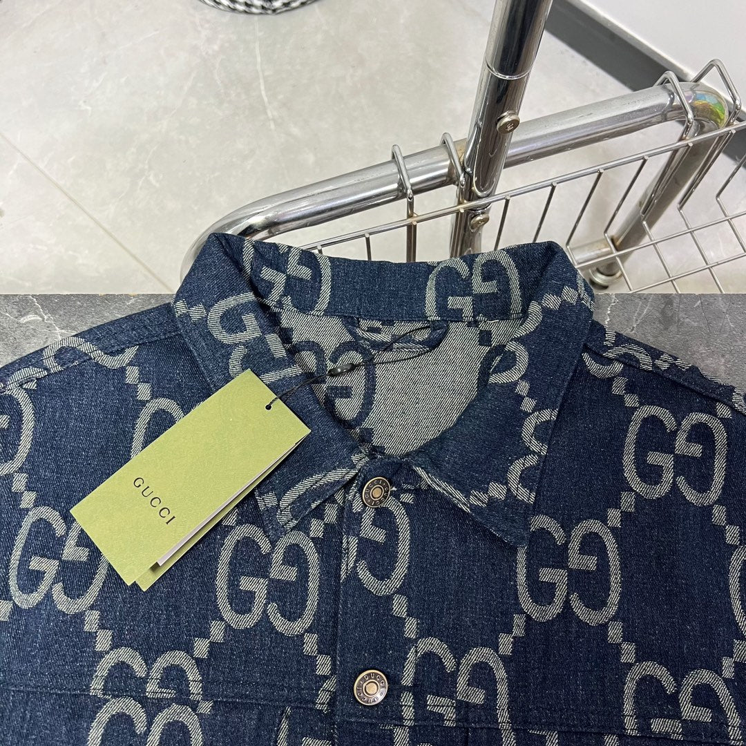 GUCCI Double G Monogram Jacquard Denim Jacket | Unisex Oversized Fit