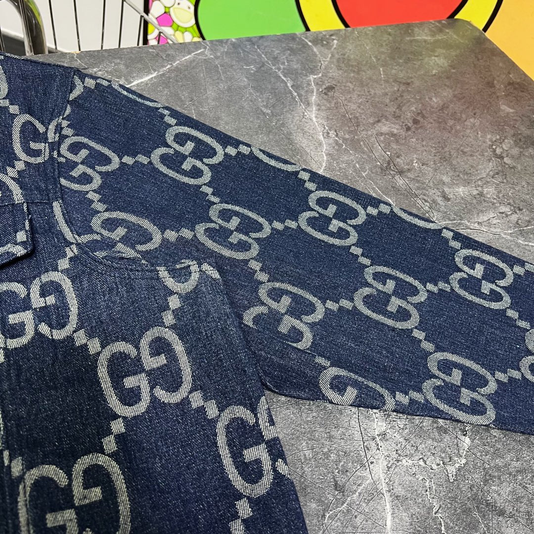 GUCCI Double G Monogram Jacquard Denim Jacket | Unisex Oversized Fit