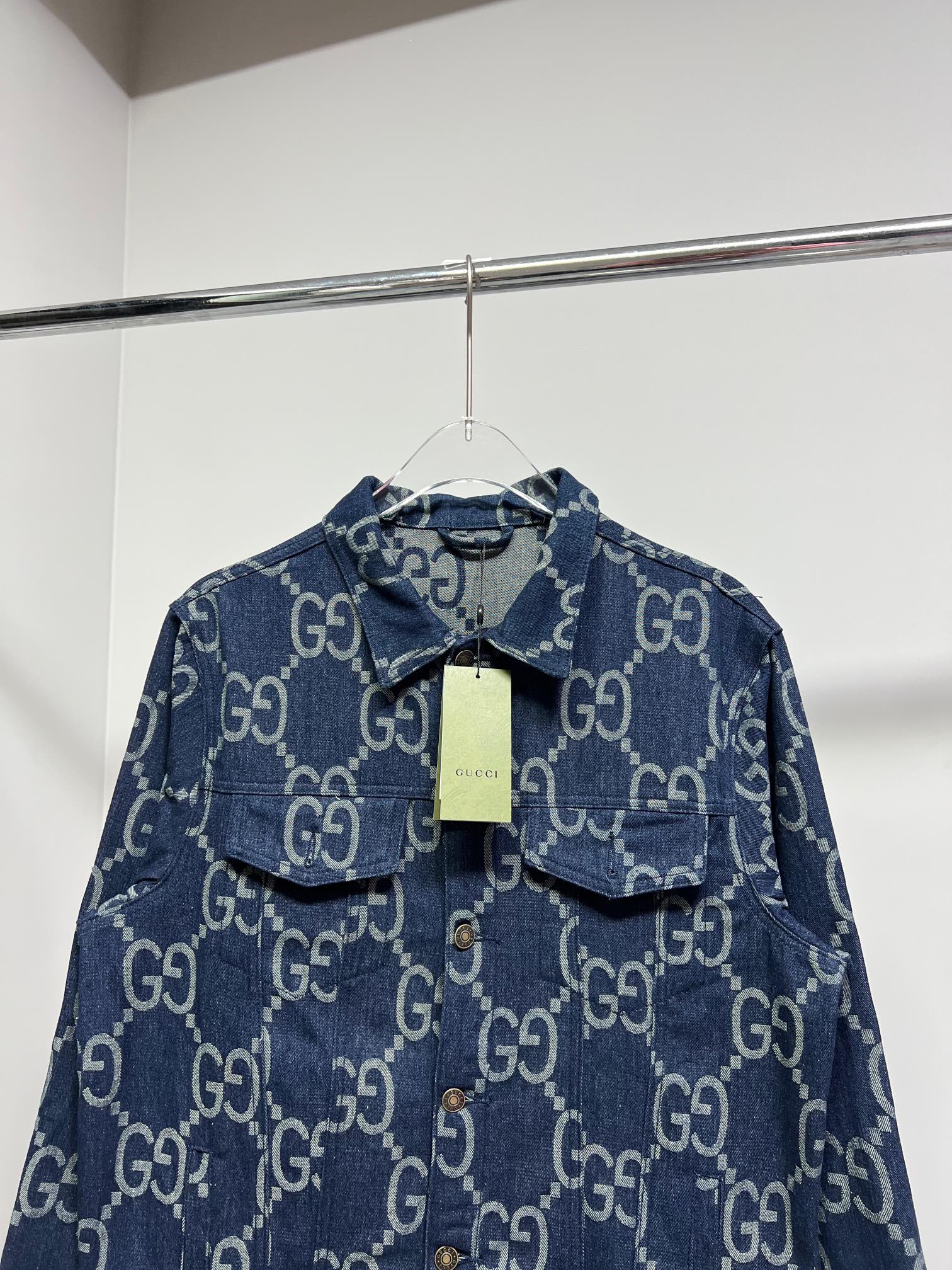 GUCCI Double G Monogram Jacquard Denim Jacket | Unisex Oversized Fit