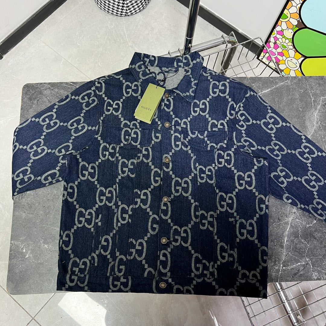 GUCCI Double G Monogram Jacquard Denim Jacket | Unisex Oversized Fit