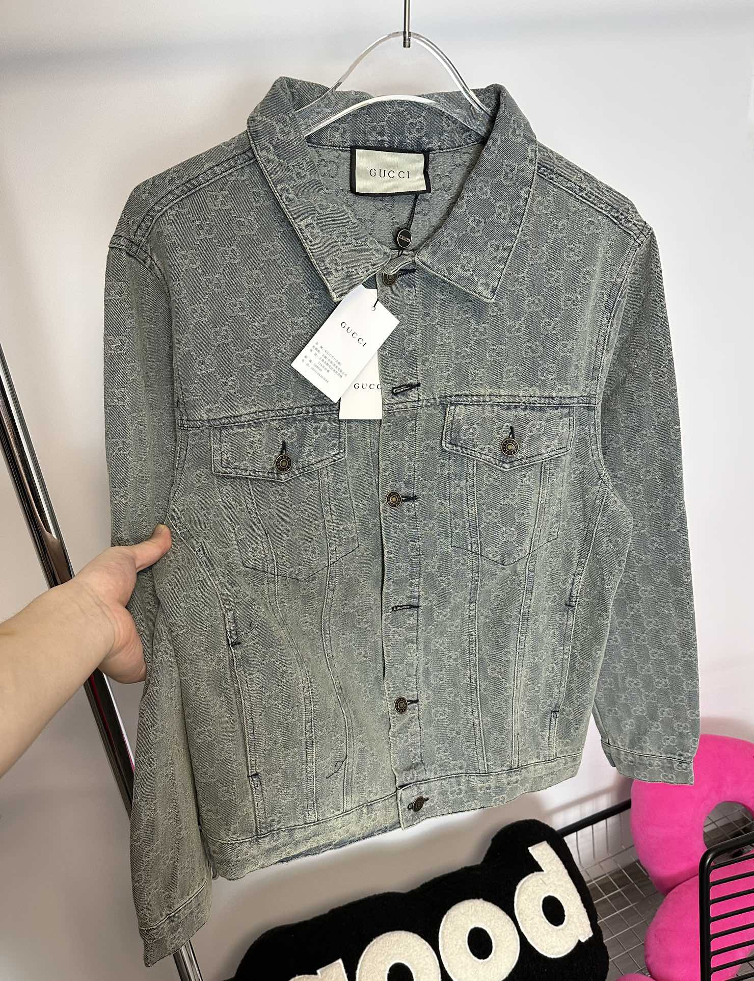 GUCCI Monogram Washed Jacquard Denim Jacket | Unisex Oversized Fit