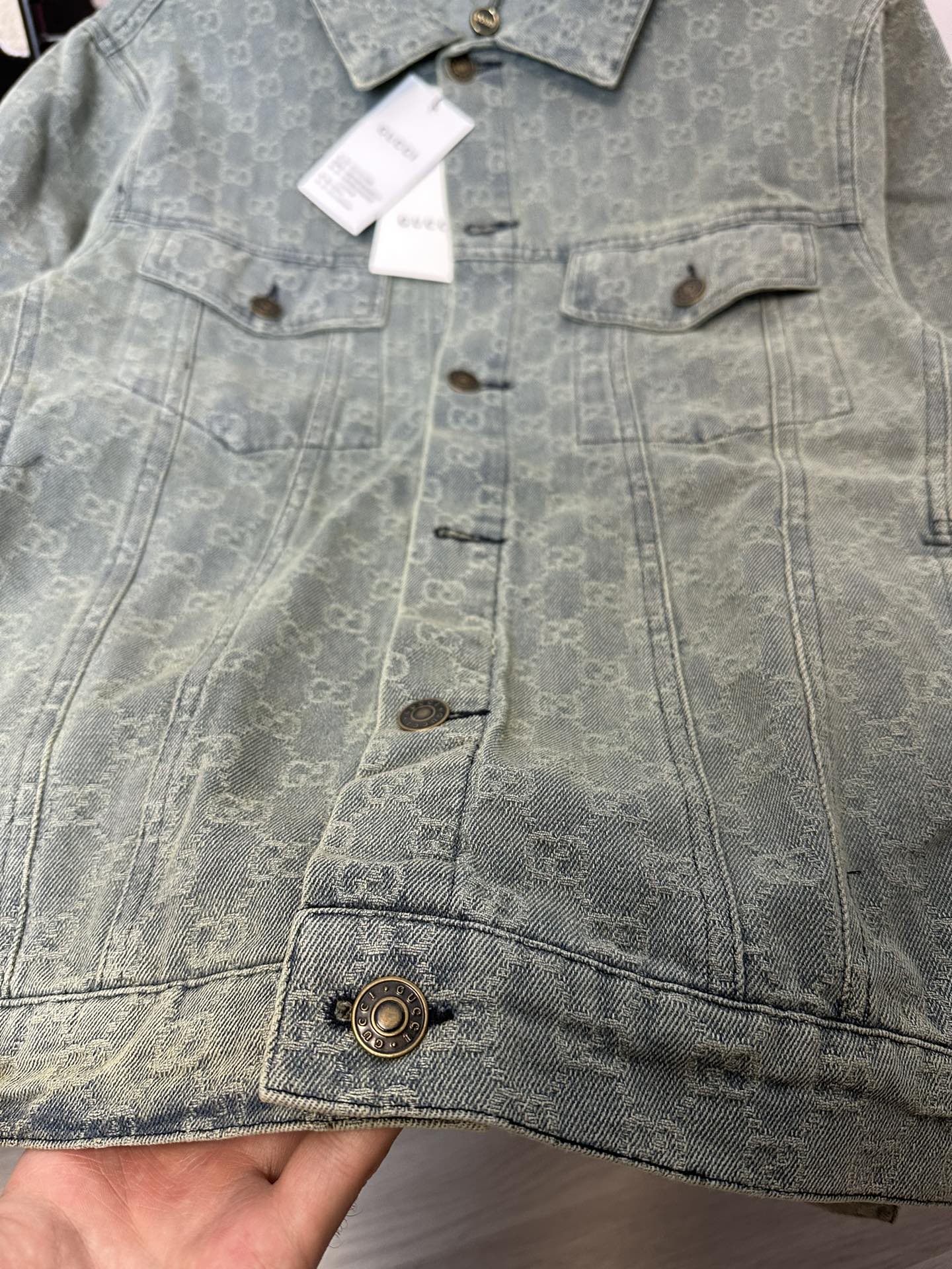 GUCCI Monogram Washed Jacquard Denim Jacket | Unisex Oversized Fit