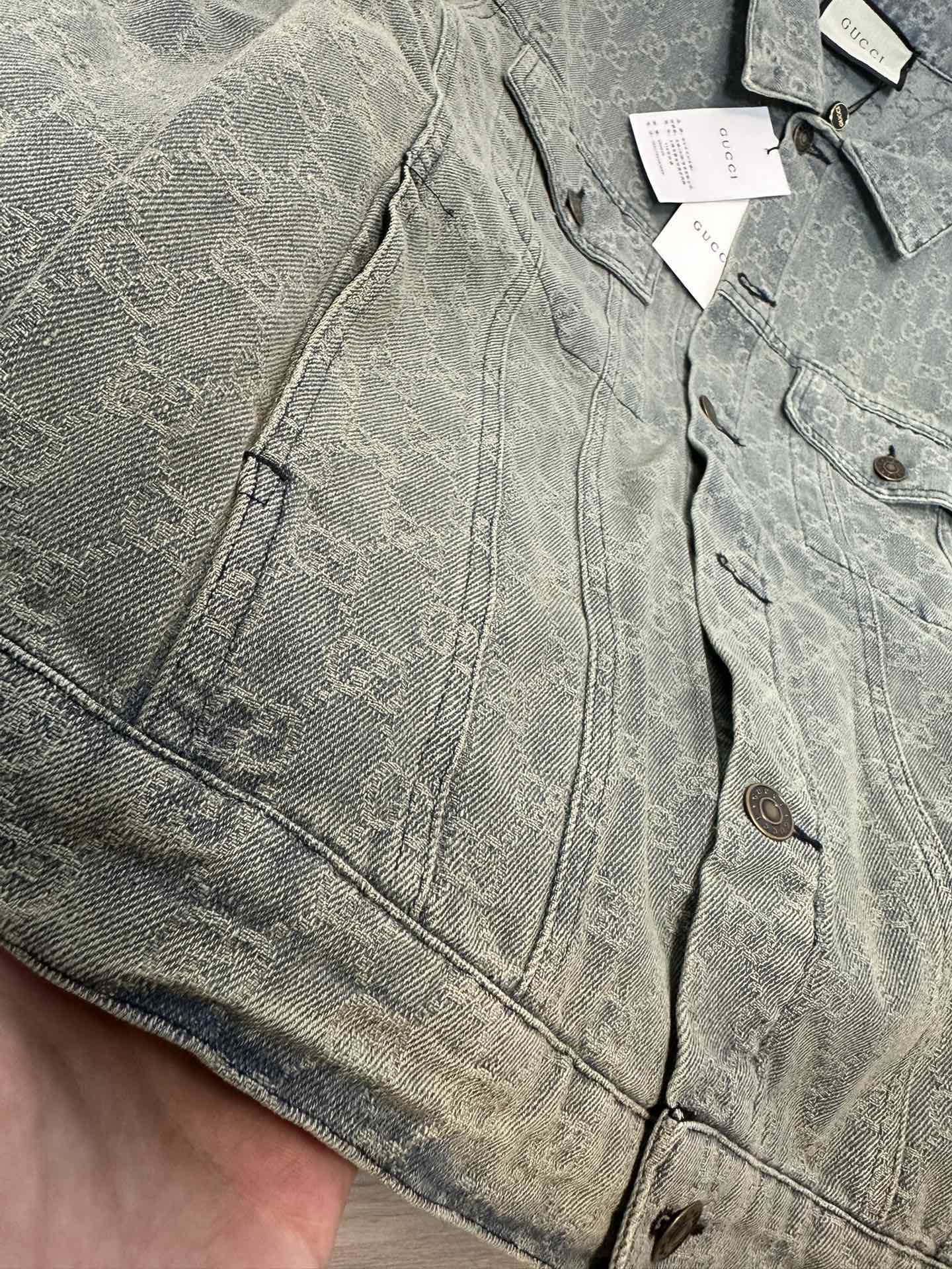 GUCCI Monogram Washed Jacquard Denim Jacket | Unisex Oversized Fit