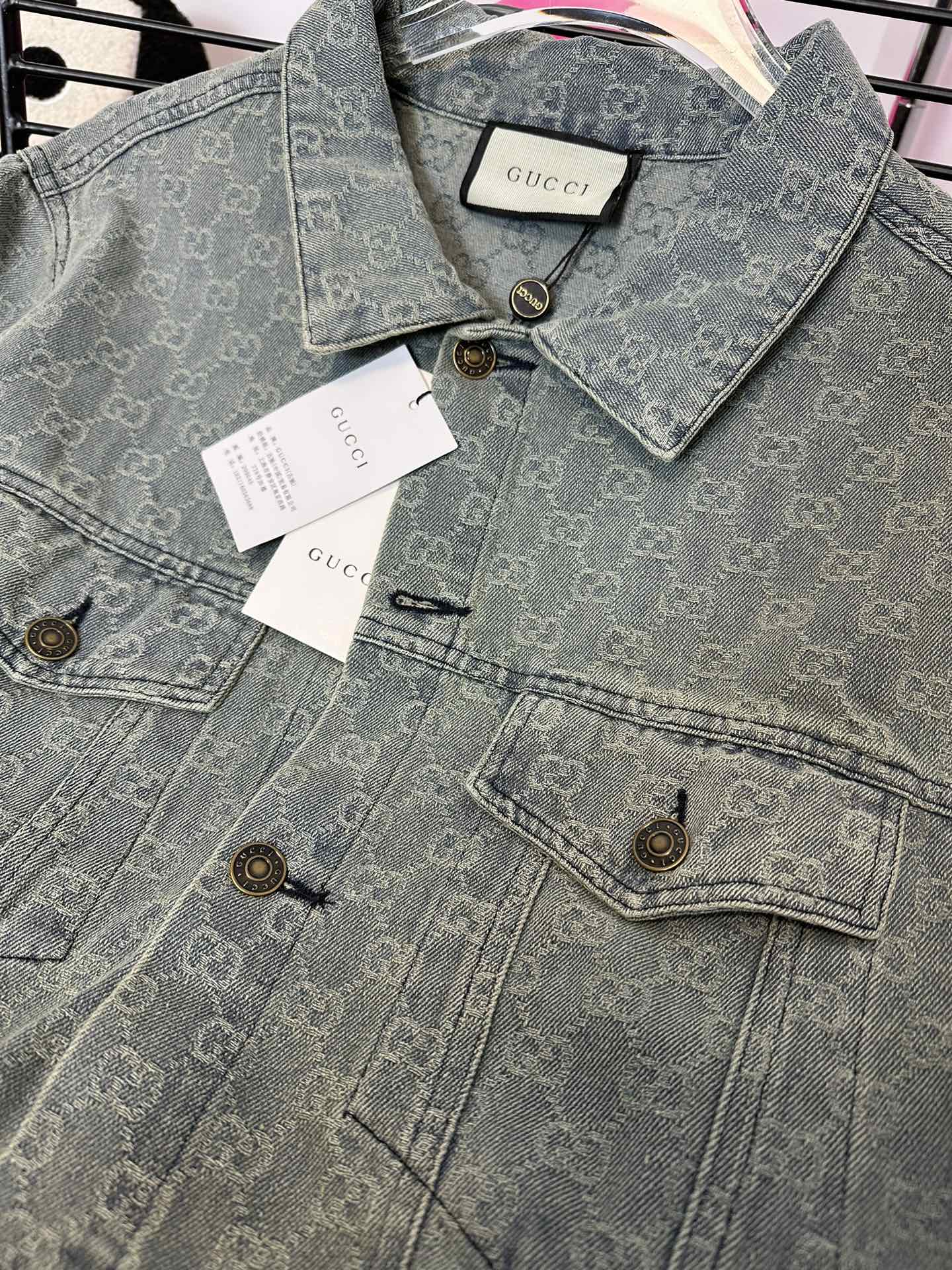 GUCCI Monogram Washed Jacquard Denim Jacket | Unisex Oversized Fit