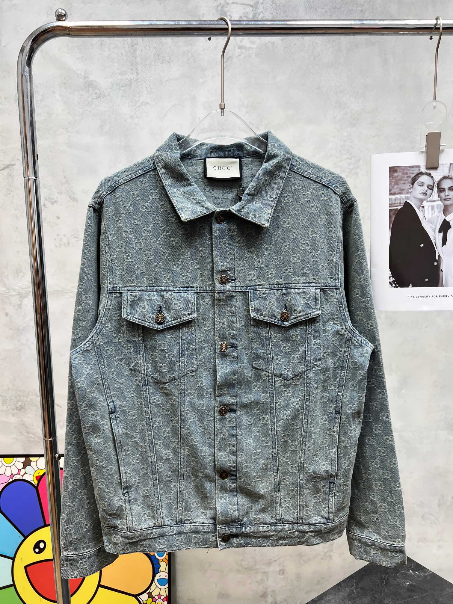 GUCCI Washed Monogram Jacquard Denim Jacket | Unisex Oversized Fit