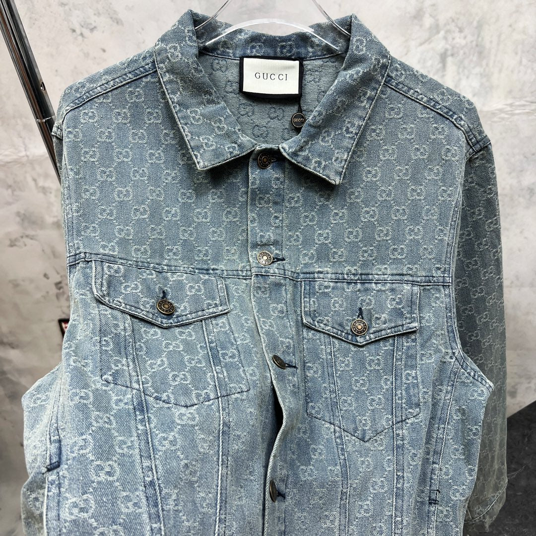 GUCCI Washed Monogram Jacquard Denim Jacket | Unisex Oversized Fit
