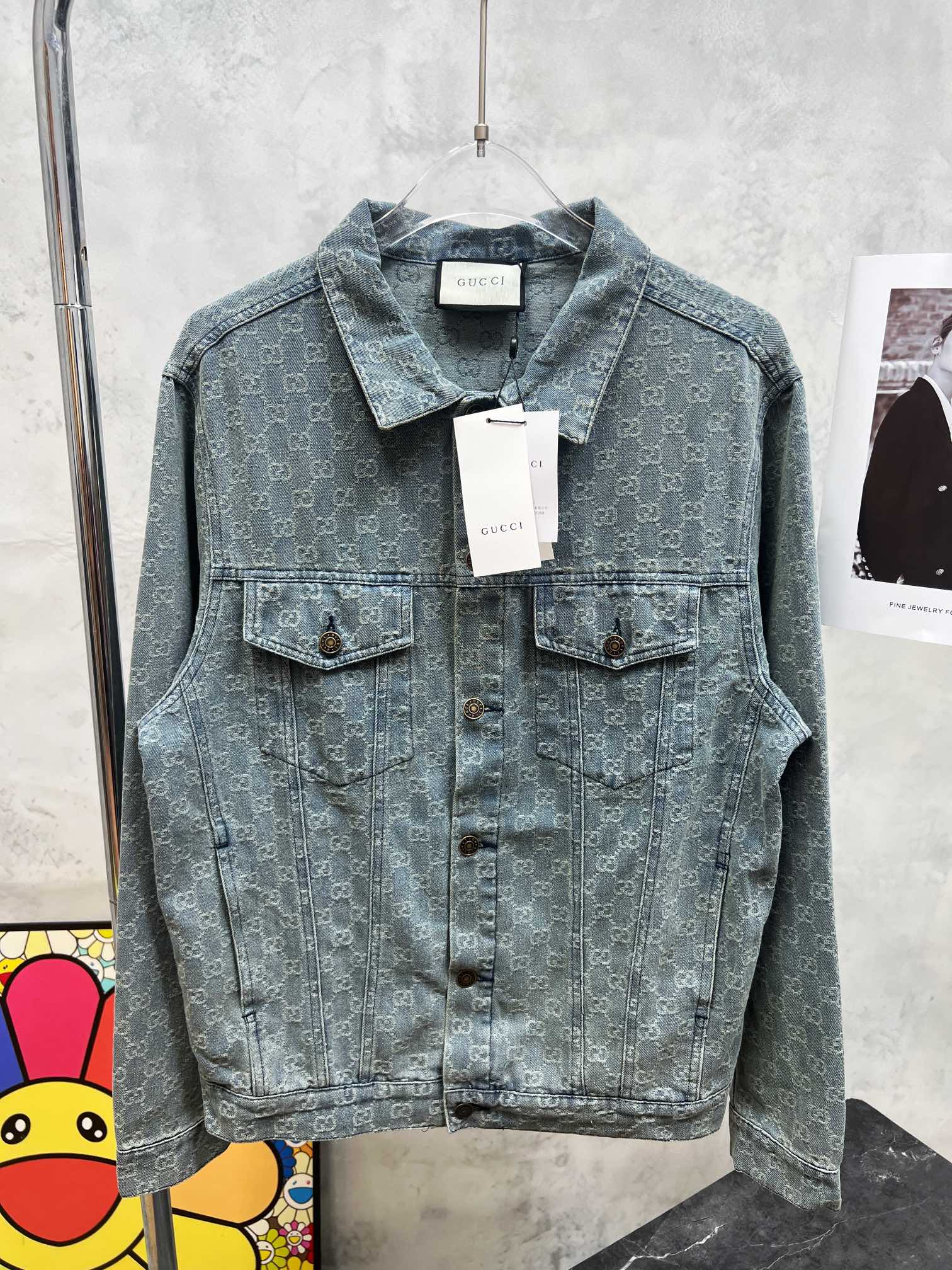 GUCCI Washed Monogram Jacquard Denim Jacket | Unisex Oversized Fit