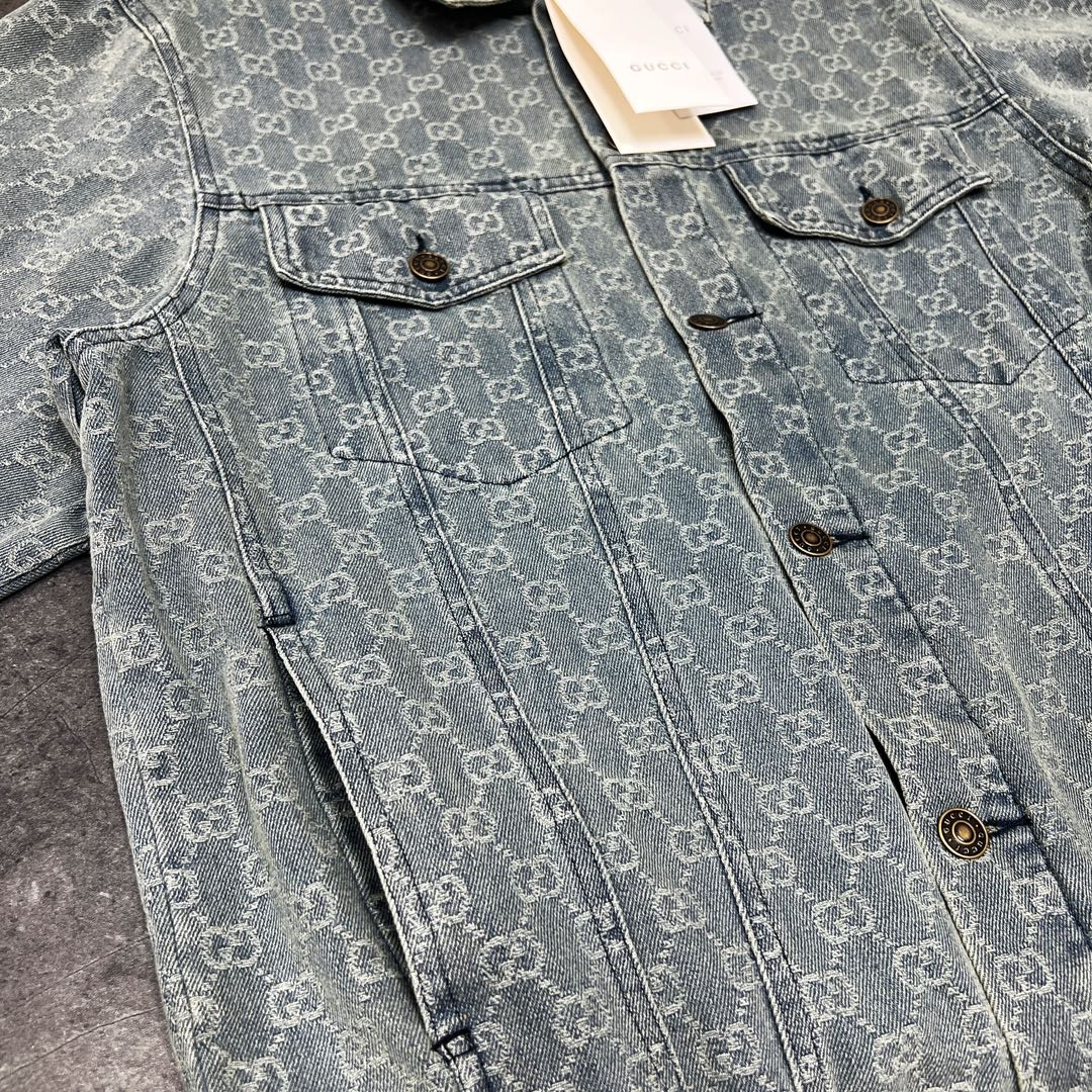 GUCCI Washed Monogram Jacquard Denim Jacket | Unisex Oversized Fit