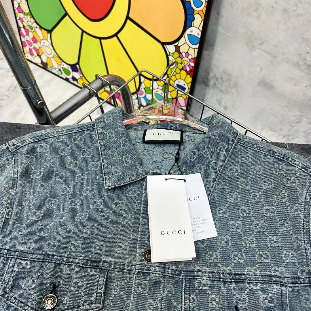 GUCCI Washed Monogram Jacquard Denim Jacket | Unisex Oversized Fit