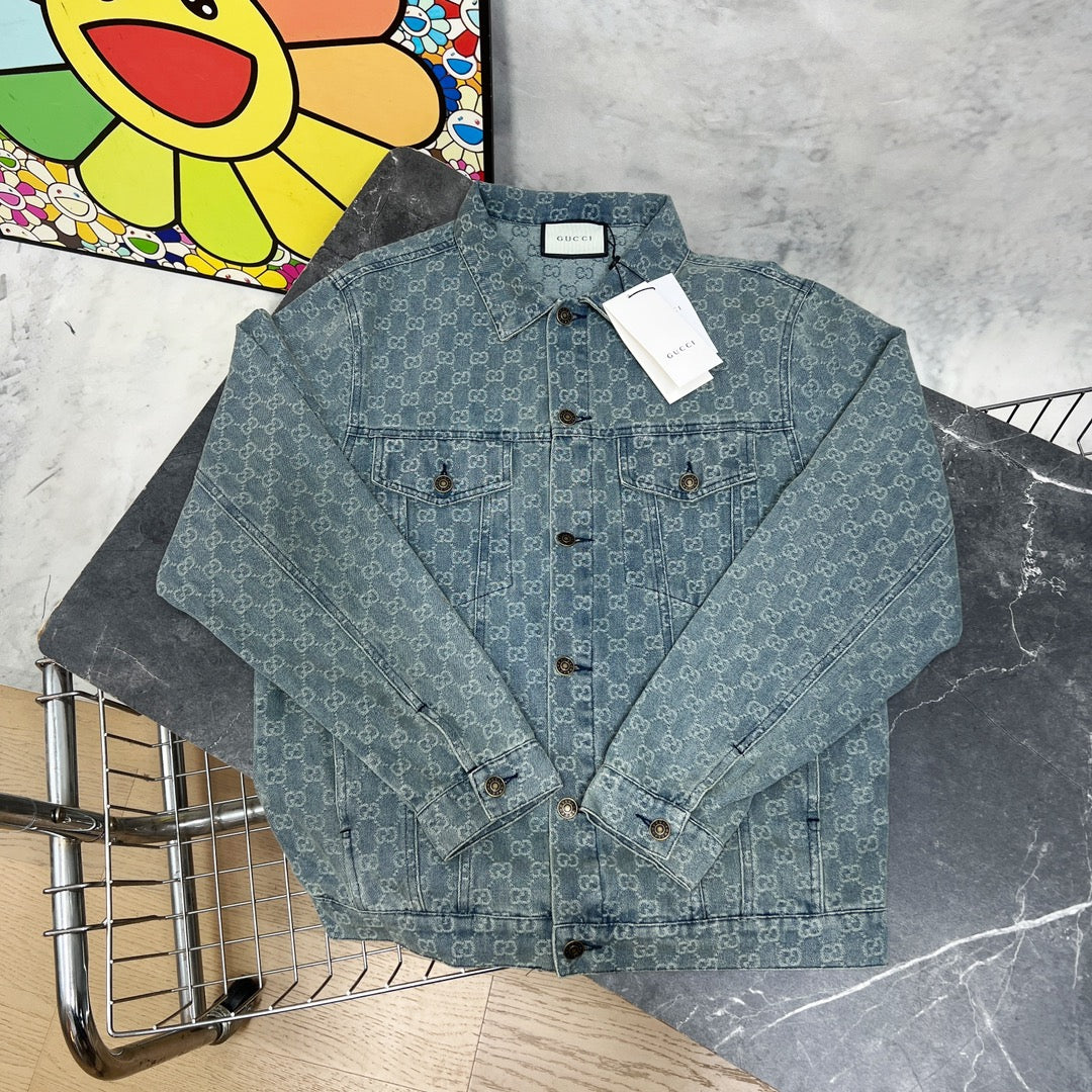 GUCCI Washed Monogram Jacquard Denim Jacket | Unisex Oversized Fit