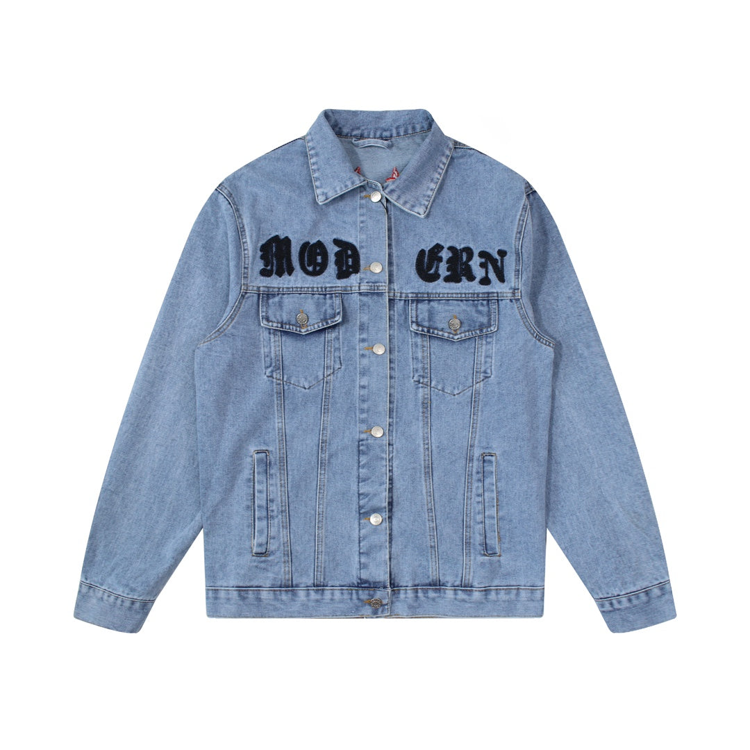 GUCCI 2024SS Floral Embroidered Logo Denim Jacket | Unisex Couples Edition