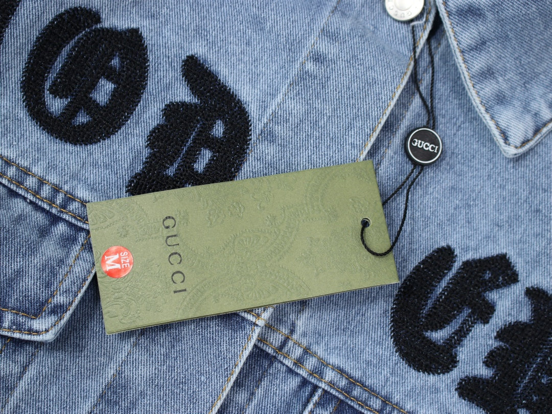 GUCCI 2024SS Floral Embroidered Logo Denim Jacket | Unisex Couples Edition