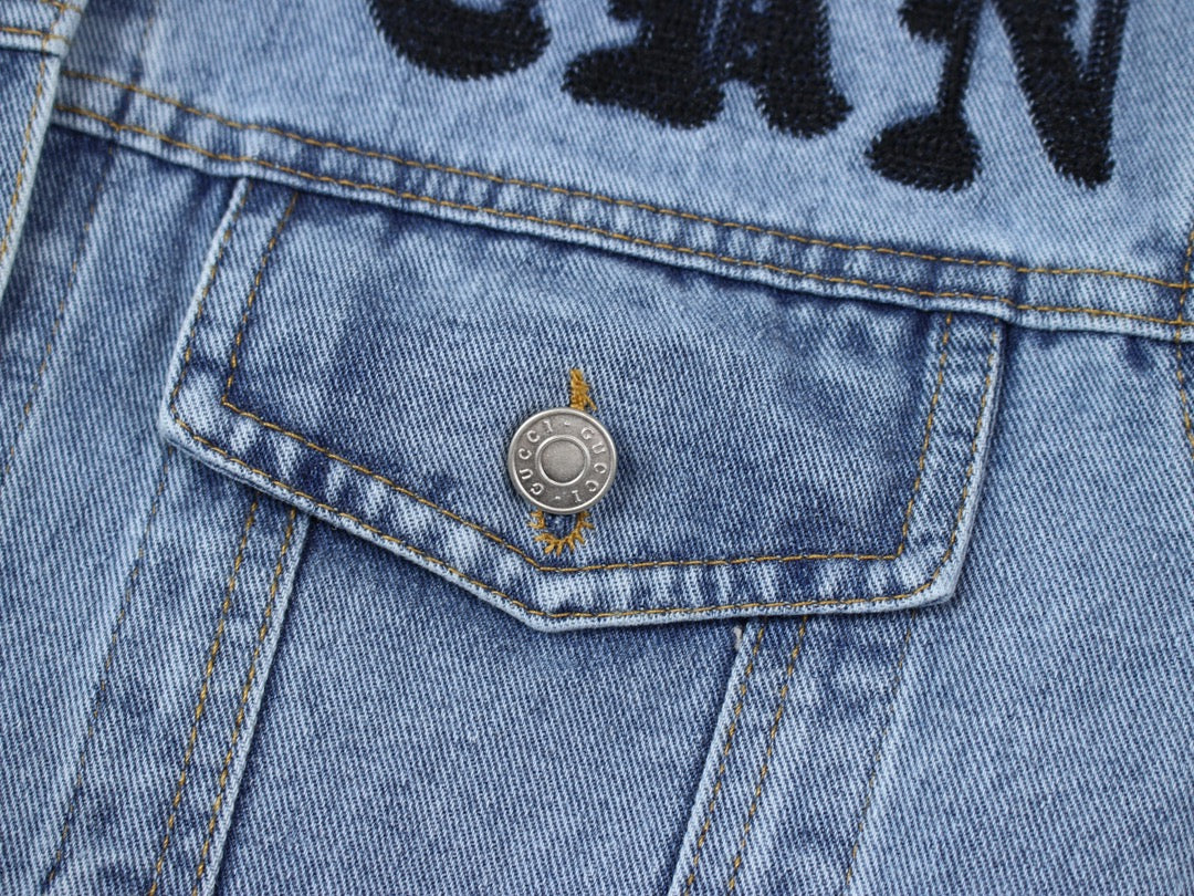 GUCCI 2024SS Floral Embroidered Logo Denim Jacket | Unisex Couples Edition