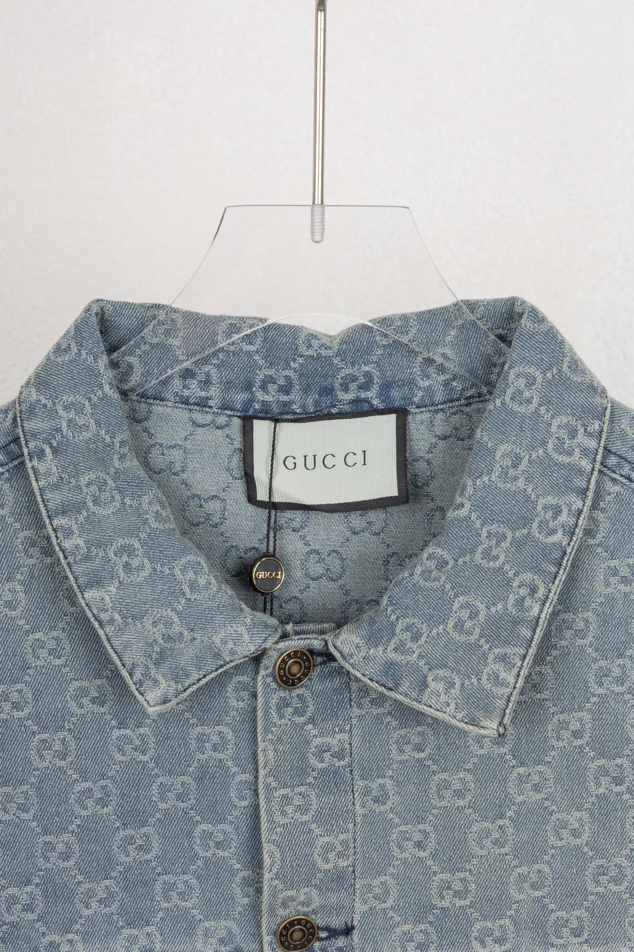 GUCCI All-Over Monogram Jacquard Washed Denim Jacket | Unisex Oversized Fit