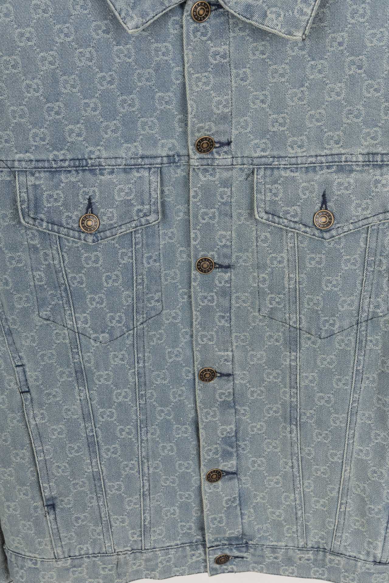 GUCCI All-Over Monogram Jacquard Washed Denim Jacket | Unisex Oversized Fit